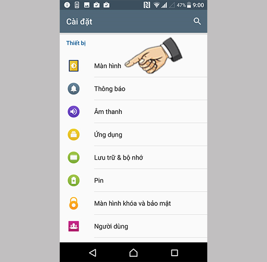 Vào cài đặt màn hình